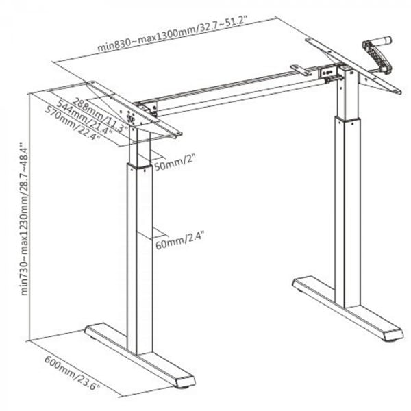 Cadre de bureau assis sur pied - réglable en hauteur - taille du bureau 90 à 140 cm - VDD World