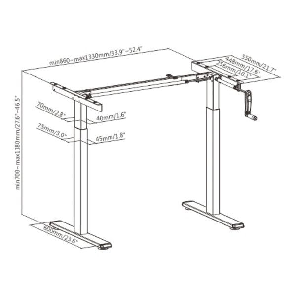 Cadre de bureau assis-debout - réglable en hauteur - taille du bureau 100 à 160 cm - VDD World