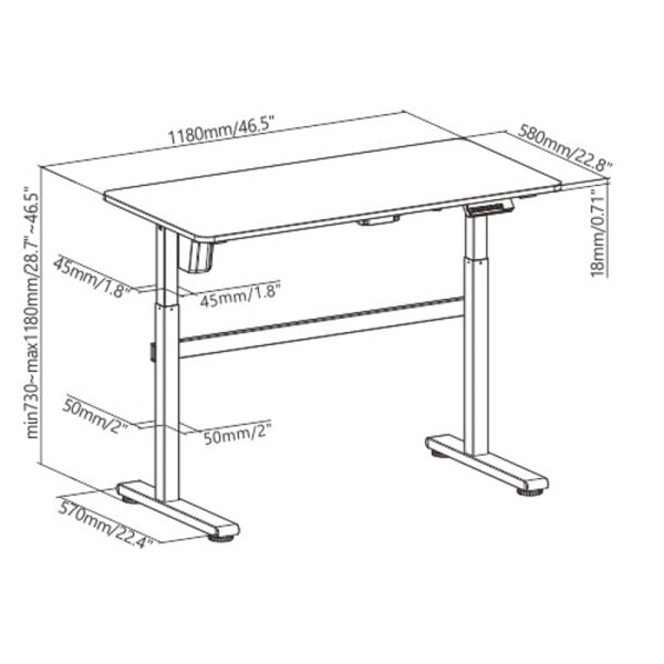Bureau assis debout réglable électriquement en hauteur - 118 x 58 cm - VDD World