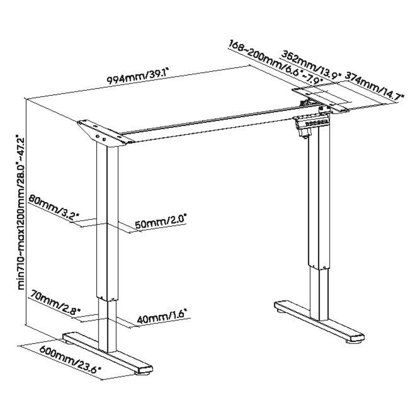 Cadre de bureau assis-debout - réglable en hauteur électriquement - taille du bureau 110 à 140 cm - VDD World Cadre de bureau assis-debout - réglable en hauteur électriquement - taille du bureau 110 à 140 cm - VDD World
