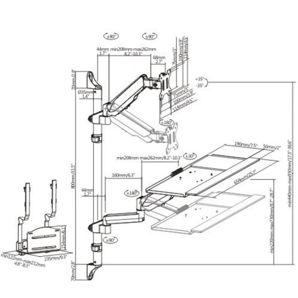 Support mural pour poste de travail assis - support pour moniteur Support mural pour clavier - poste - VDD World