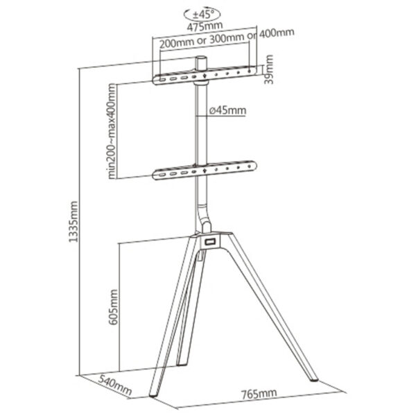 VDD TV Stand - Floor Stand - Studio Tripod - Easel Design - Jusqu'à 65 pouces - Noir - VDD World