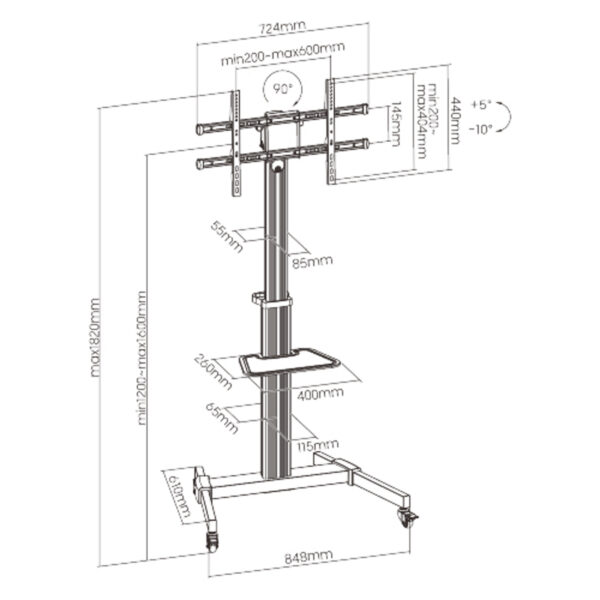 VDD TV Standard - TV Tripod - TV Foot - Monitor Standard - Mobile & en hauteur Réglable 140 à 160 cm - VDD World