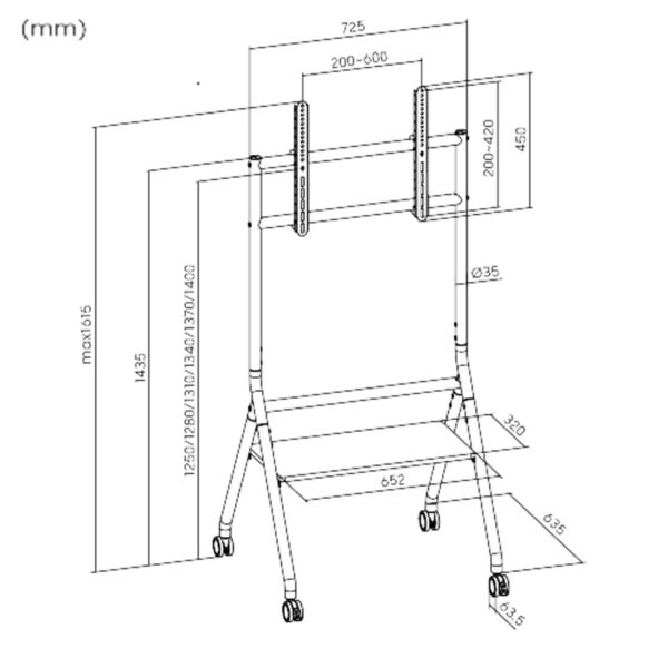 VDD TV Stand - TV Tripod - TV Foot - Monitor Stand - Mobile et réglable en hauteur de 125 à 140 cm - VDD World